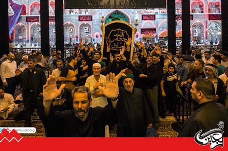 Mourners carry symbolic coffin on Imam Es-Sadiq's martyrdom anniversary in Imam Hussain(AS) Holy Shrine.