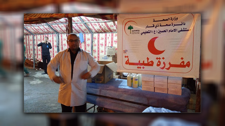 Voluntary massagists ease the pain of Arbaeen pilgrims.